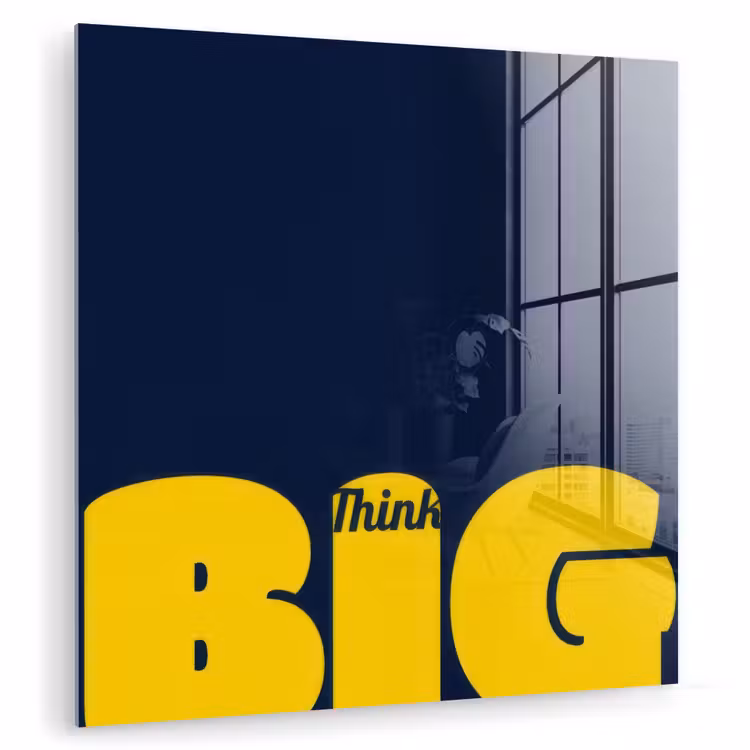 Think big - Blauw - Geel plexiglas 5mm klein -zzzproduct_nieuw