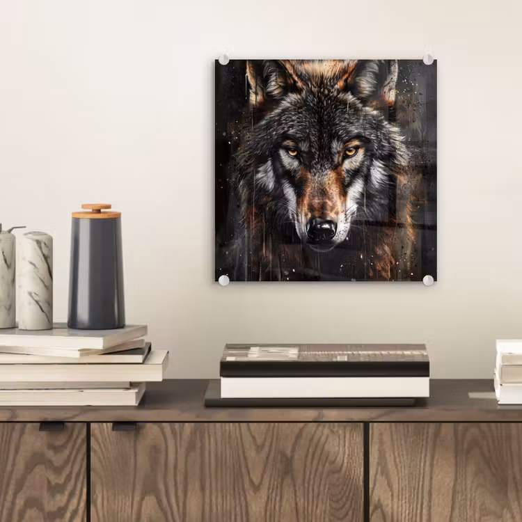 Dieren - Wolf - Portret - Zwart - Bruin plexiglas 5mm klein -sfeer1