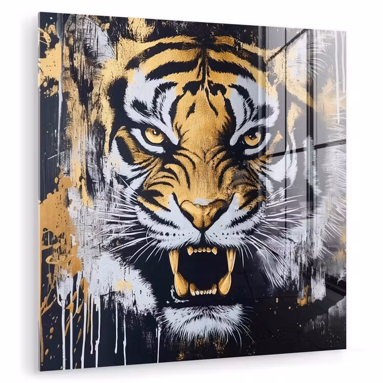 Tijger - Verfspatten - Goud plexiglas 5mm klein -zzzproduct_nieuw