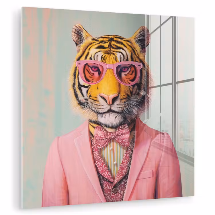 Tijger - Strik - Jasje - Roze plexiglas 5mm klein -zzzproduct_nieuw