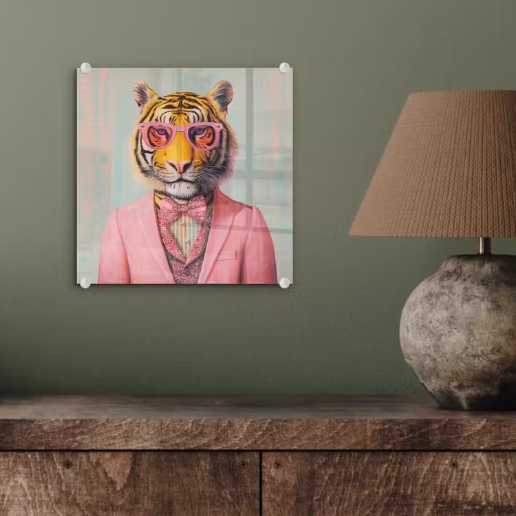 Tijger - Strik - Jasje - Roze plexiglas 5mm klein -sfeer3