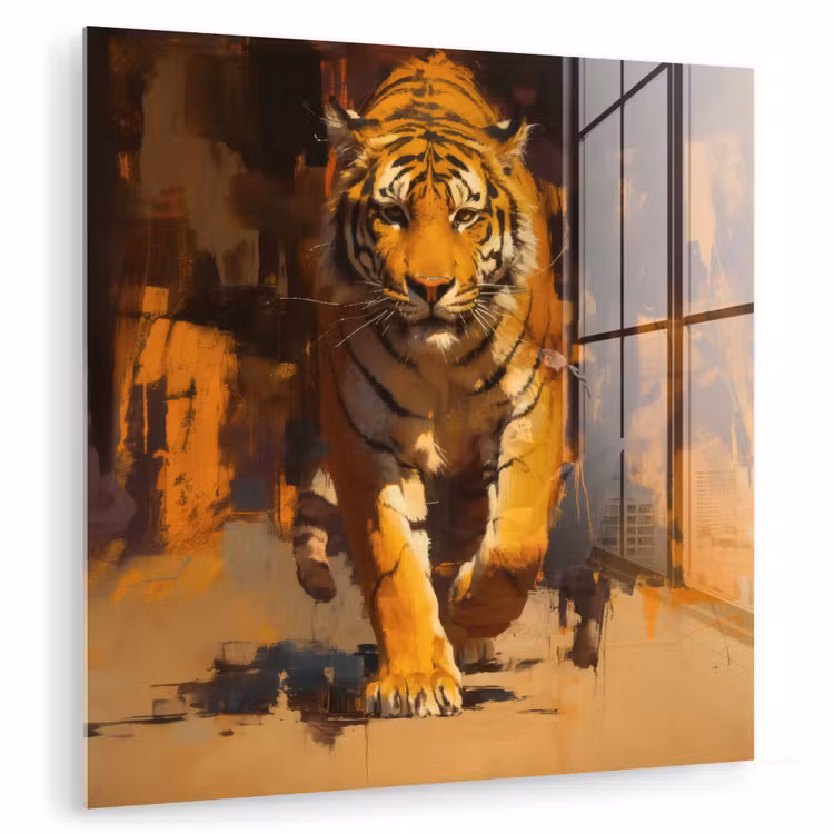 Tijger - Geschilderd - Oranje - Penseelstreken plexiglas 5mm klein -zzzproduct_nieuw