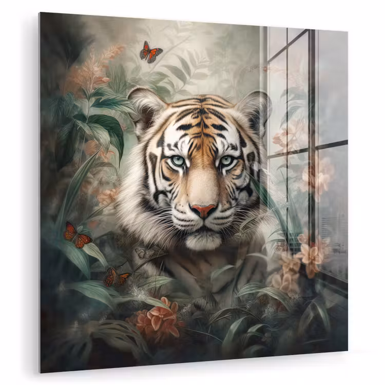 Tijger - Vlinders - Dieren - Jungle - Bloemen plexiglas 5mm klein -zzzproduct_nieuw