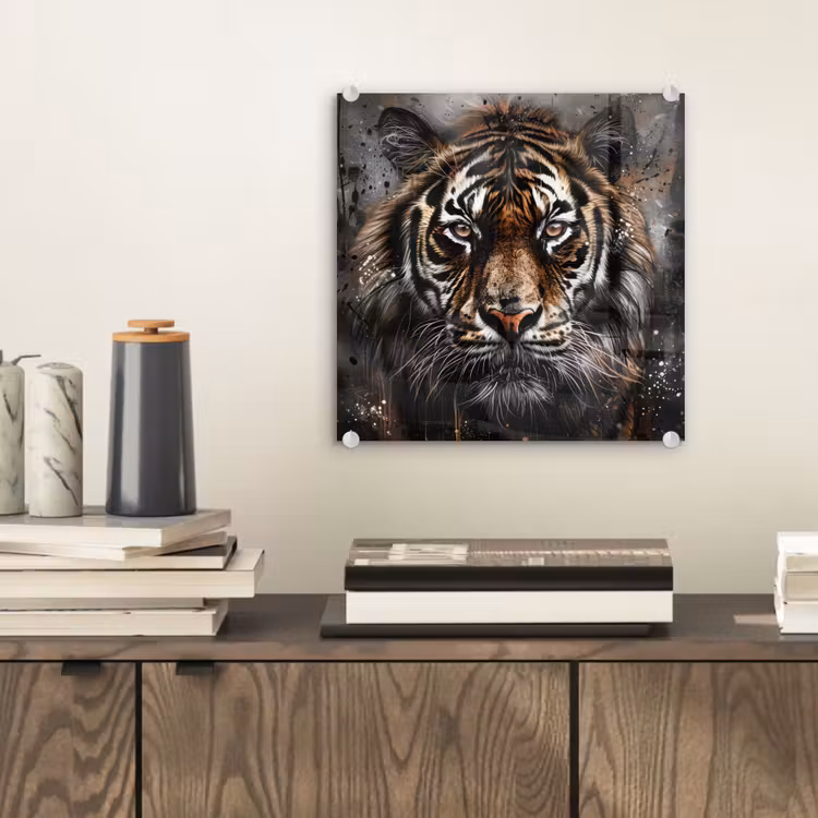 Tijger - Dieren - Portret - Luxe - Zwart plexiglas 5mm klein -sfeer1