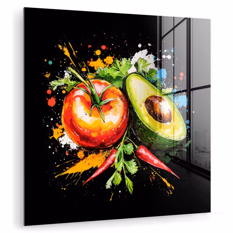 Tomaat - Avocado - Peper - Graffiti - Verf - Modern plexiglas 5mm klein -zzzproduct_nieuw