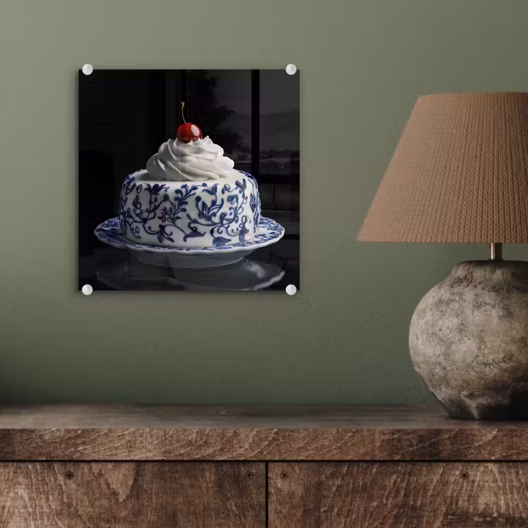 Taart - Slagroom - Kers - Bord - Delfts blauw plexiglas 5mm klein -sfeer3