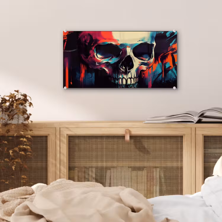 Schedel - Abstract - Rood - Blauw - Graffiti plexiglas 5mm klein -sfeer4