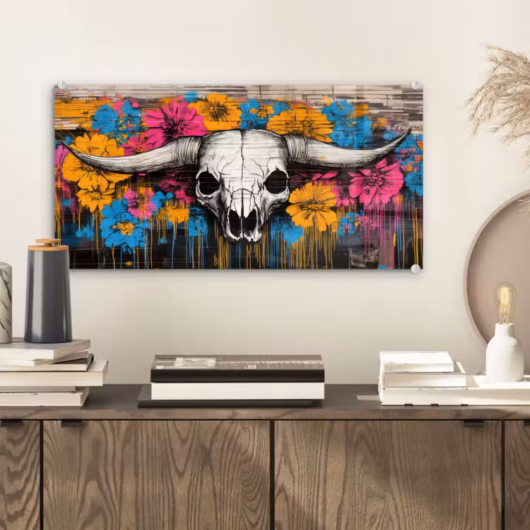 Schedel - Bloemen - Graffiti plexiglas 5mm klein -sfeer1