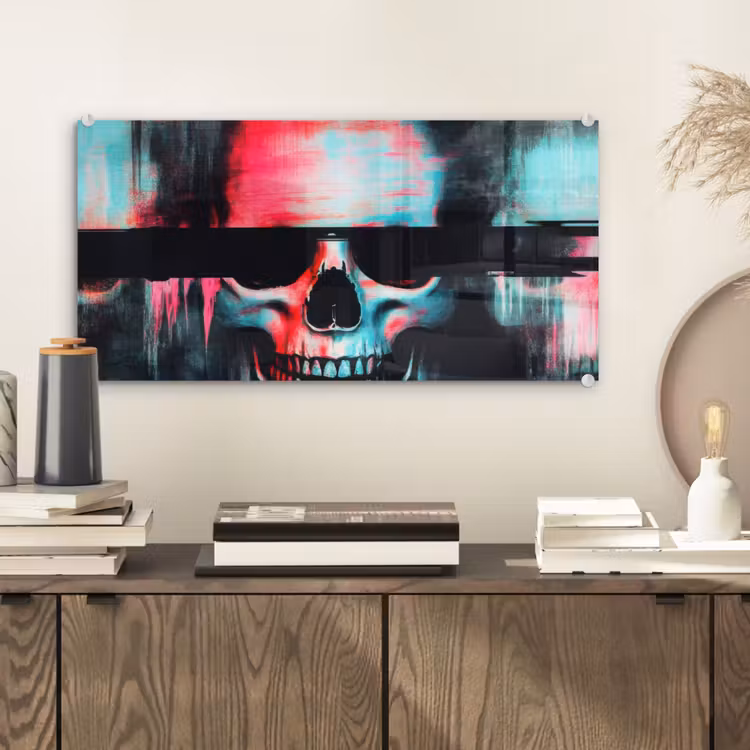 Schedels - Glitch - Cyberpunk plexiglas 5mm klein -sfeer1