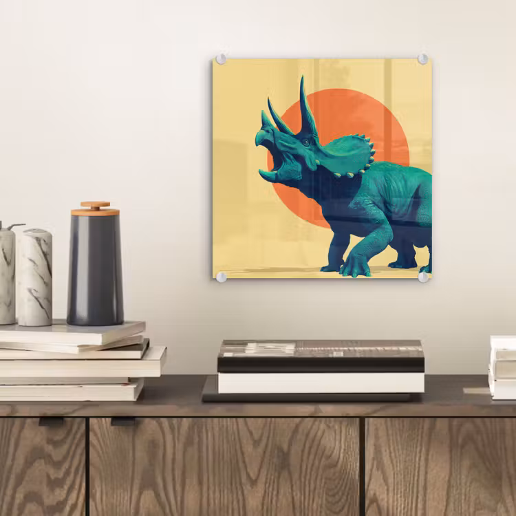 Triceratops - Cirkel - Oranje - Hoorns plexiglas 5mm klein -sfeer1