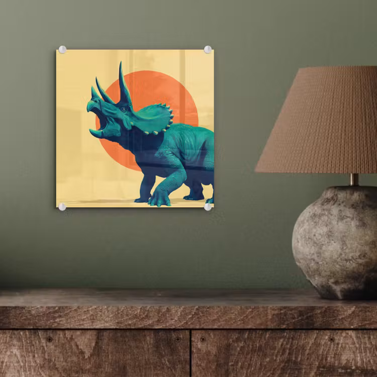 Triceratops - Cirkel - Oranje - Hoorns plexiglas 5mm klein -sfeer3