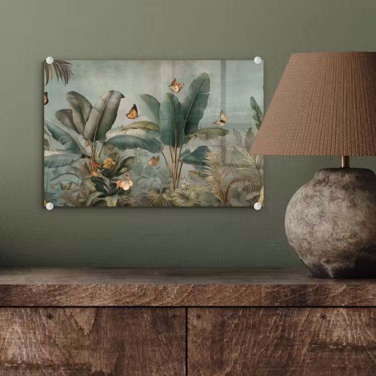 Tropisch bladerdek - Vlinders - groen - Bruin plexiglas 5mm klein -wsfeer2_DE