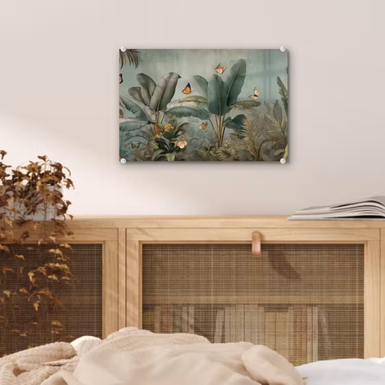 Tropisch bladerdek - Vlinders - groen - Bruin plexiglas 5mm klein -sfeer3