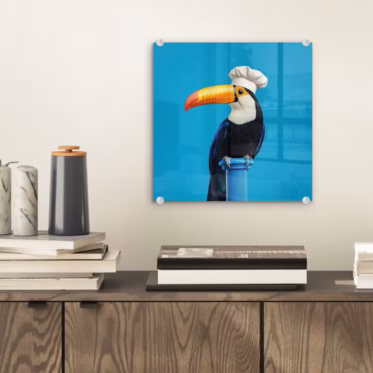 Tucan - Sokkel - Vogel - Koksmuts plexiglas 5mm klein -sfeer1