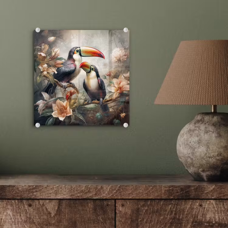 Toekan - Vogels - Bloemen - Jungle plexiglas 5mm klein -sfeer3