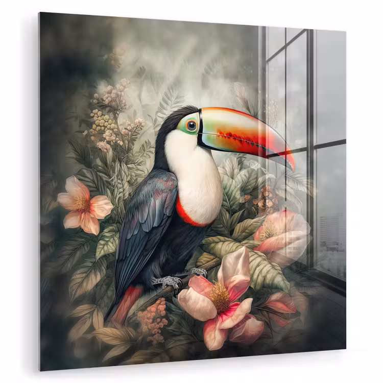 Toekan - Vogels - Bloemen - Planten - Tropisch plexiglas 5mm klein -zzzproduct_nieuw