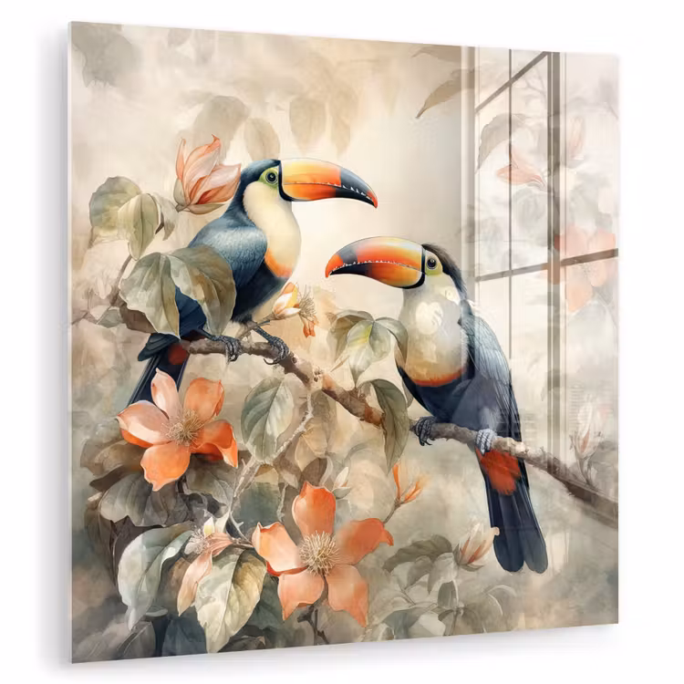 Toekan - Vogels - Bloemen - Tak plexiglas 5mm klein -zzzproduct_nieuw