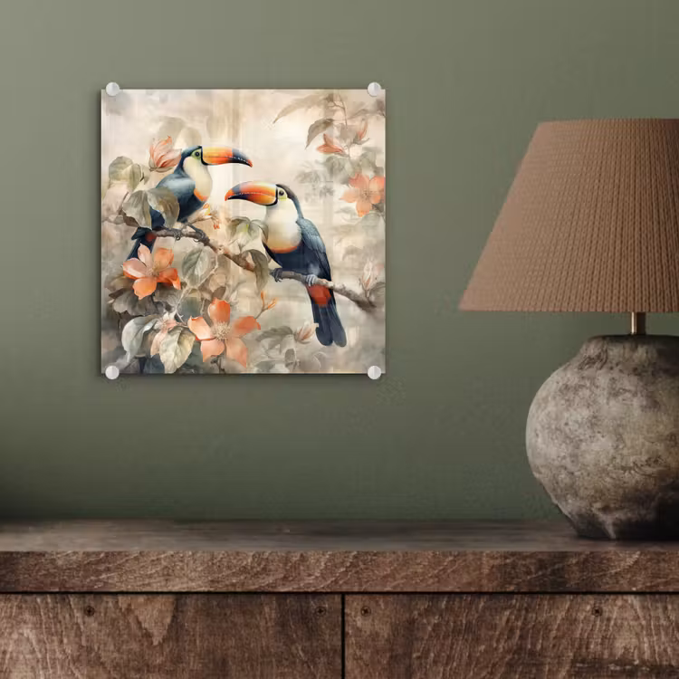 Toekan - Vogels - Bloemen - Tak plexiglas 5mm klein -sfeer3