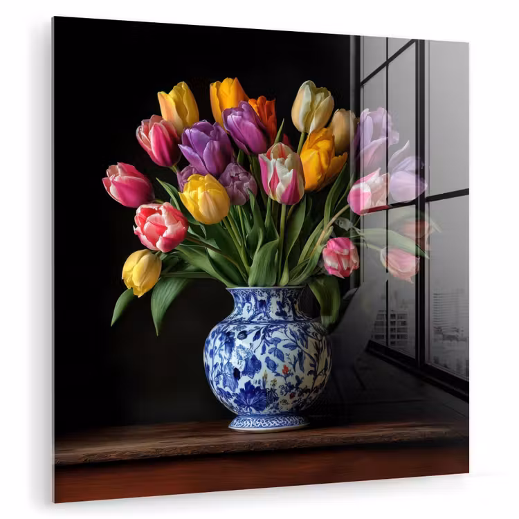 Tulpen - Kleuren - Hout - Vaas plexiglas 5mm klein -zzzproduct_nieuw