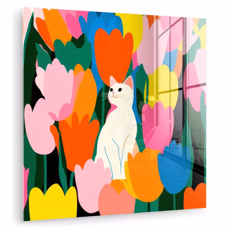 Tulpen - Kat - Kleurrijk plexiglas 5mm klein -zzzproduct_nieuw