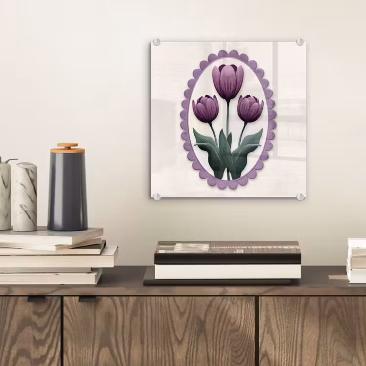 Tulpen - Paars - Lijst - Bladeren plexiglas 5mm klein -sfeer1