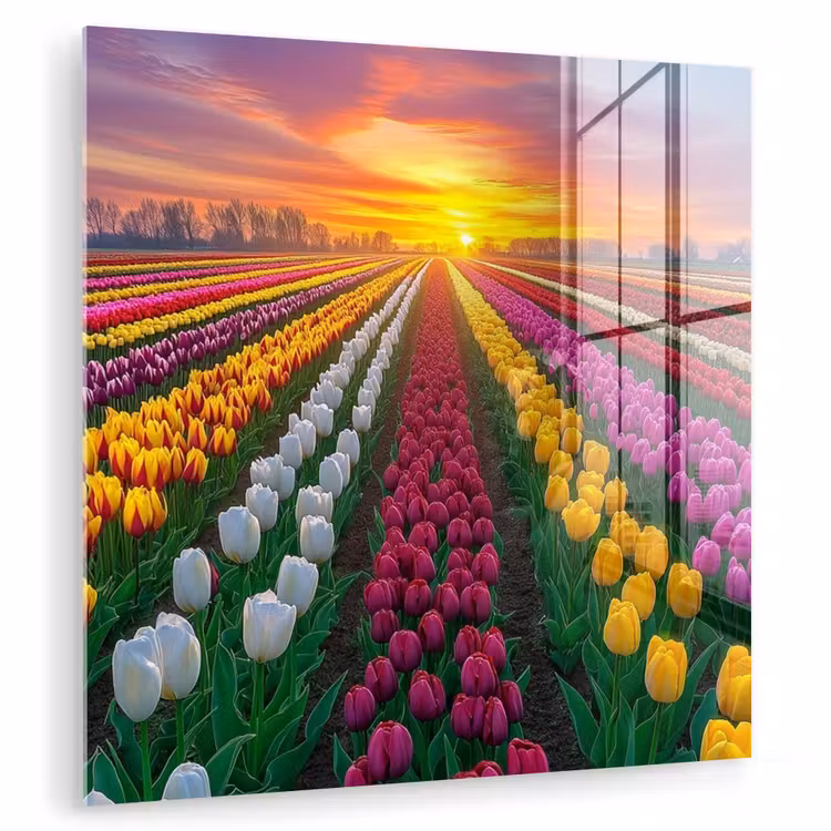 Tulpenveld - Zonsondergang - Kleurrijk plexiglas 5mm klein -zzzproduct_nieuw