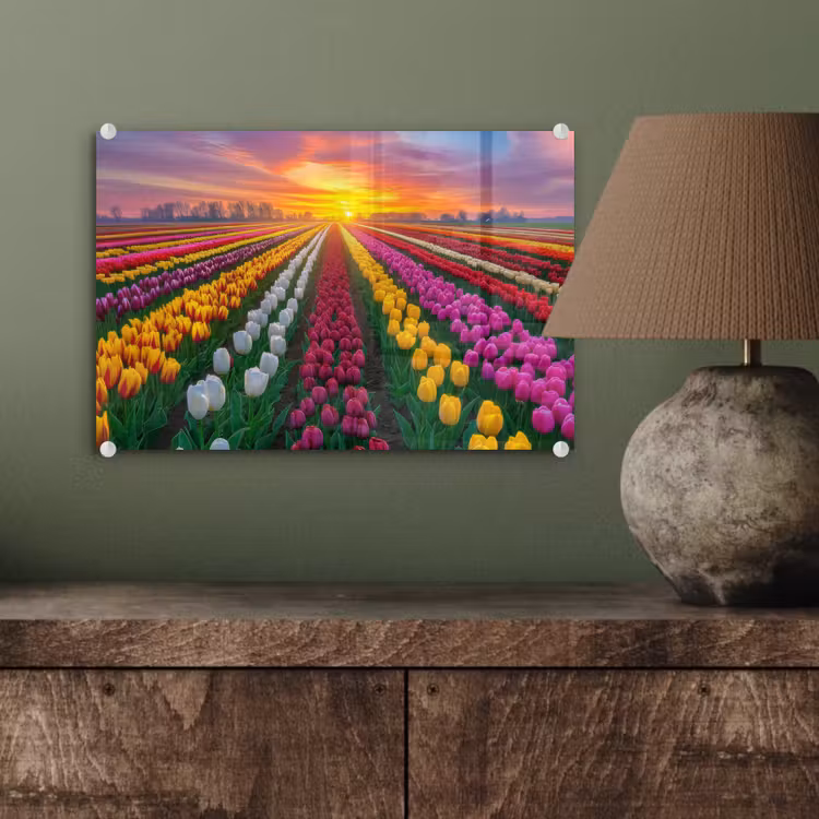 Tulpenveld - Zonsondergang - Kleurrijk plexiglas 5mm klein -wsfeer2_DE