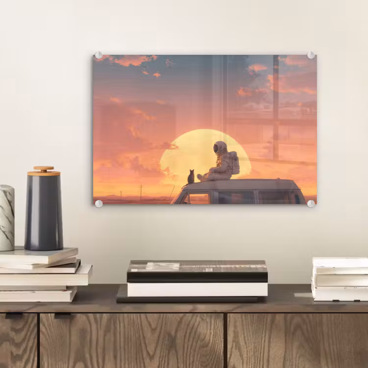 Busje - Kat - Zonsondergang - Oranje plexiglas 5mm klein -sfeer1