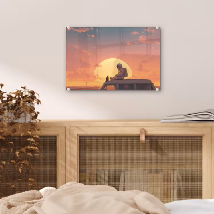 Busje - Kat - Zonsondergang - Oranje plexiglas 5mm klein -sfeer4