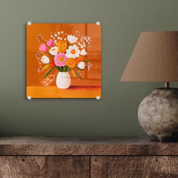 Vaas - Bloemen - Oranje plexiglas 5mm klein -sfeer3