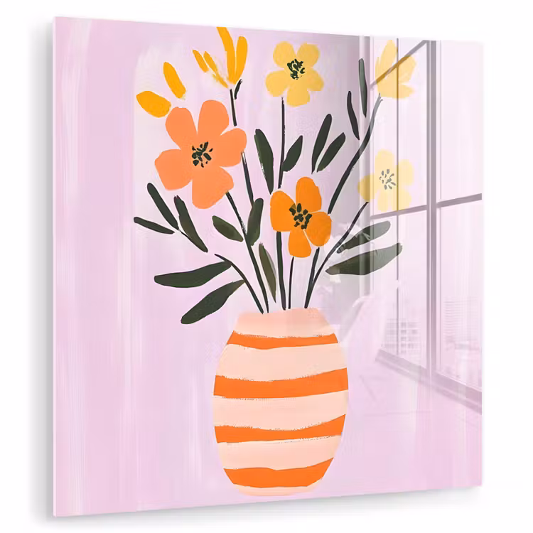 Vaas - Gestreept - Bloemen - Oranje plexiglas 5mm klein -zzzproduct_nieuw