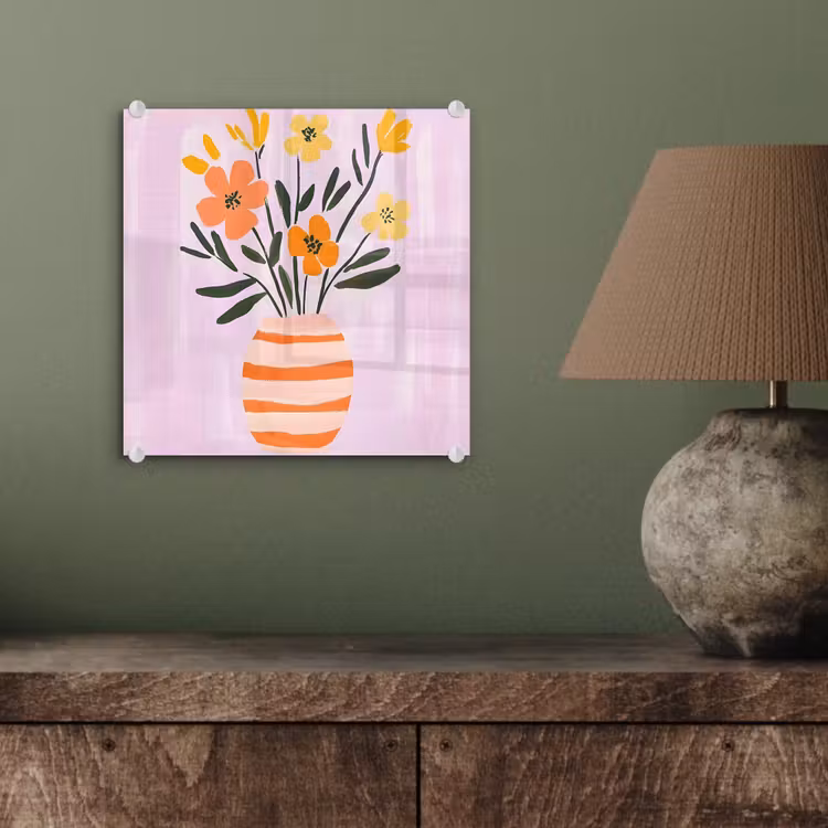 Vaas - Gestreept - Bloemen - Oranje plexiglas 5mm klein -sfeer3