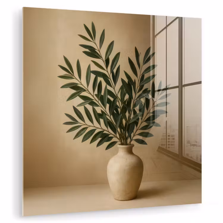 Vaas - Olijftakken - Bladeren - Beige plexiglas 5mm klein -zzzproduct_nieuw
