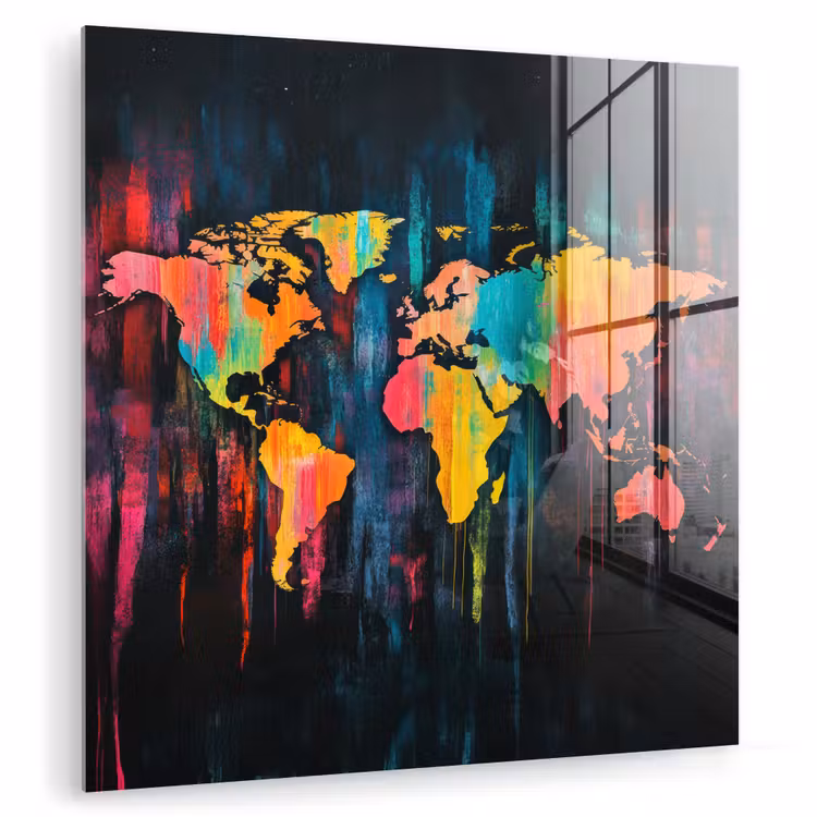 Verticaal - Banen - Verf - Wereldkaart plexiglas 5mm klein -zzzproduct_nieuw