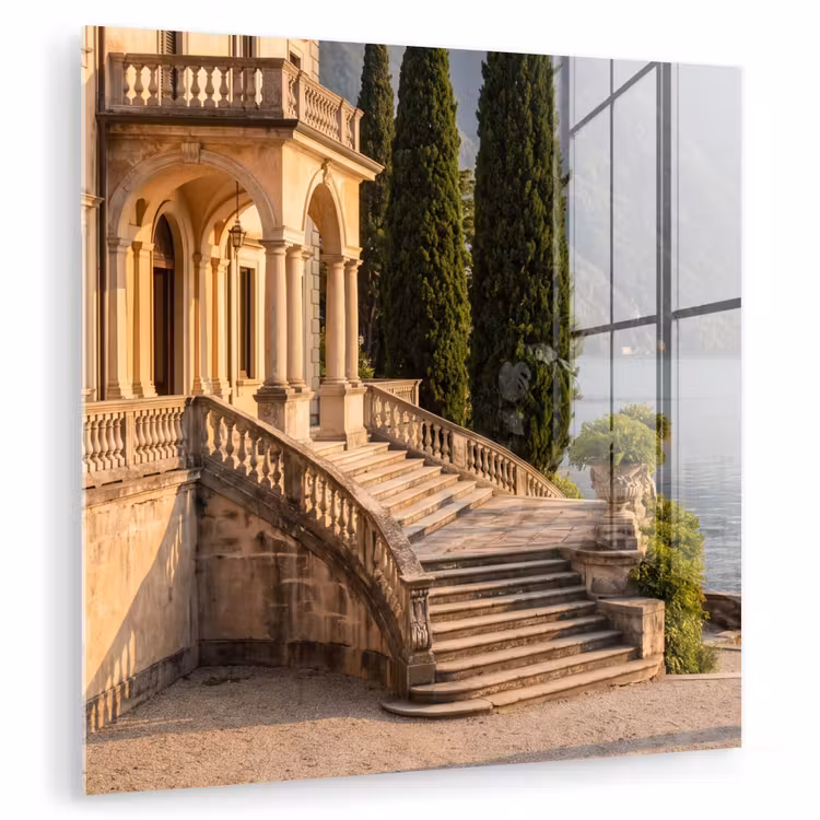 Glasbild - Villa – Wasser – Treppen - Villa - water -trappen plexiglas 5mm klein