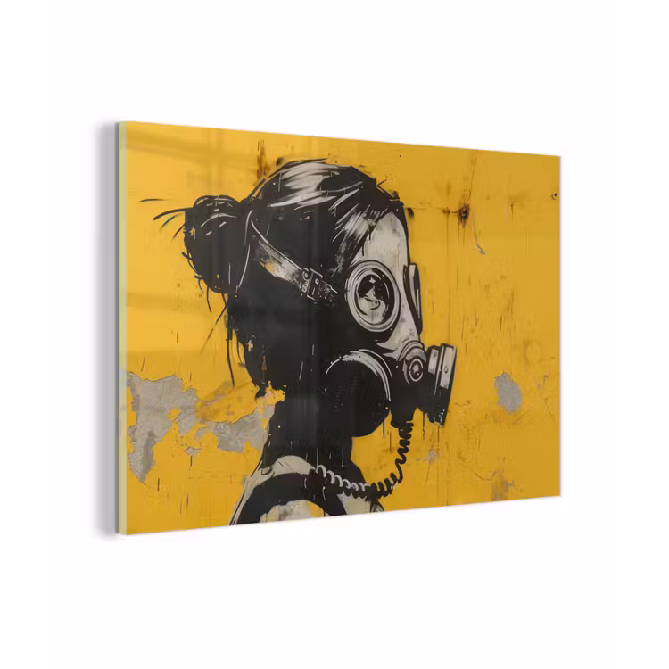 Vintage - Street art - Meisje - Masker - Geel - Banksy plexiglas 5mm klein -zzzproduct_nieuw