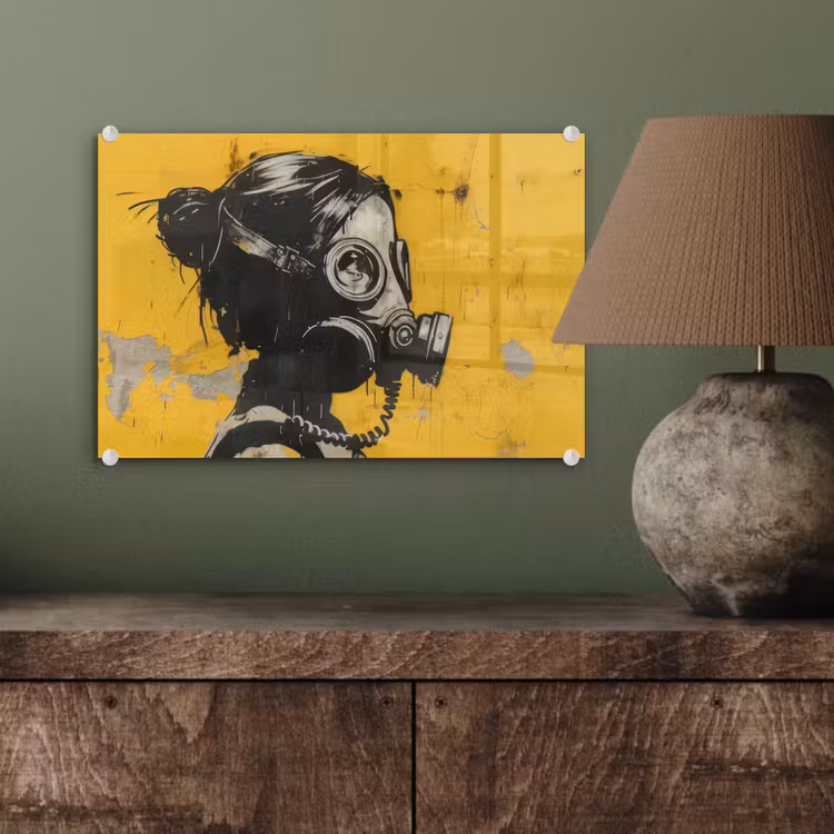Vintage - Street art - Meisje - Masker - Geel - Banksy plexiglas 5mm klein -wsfeer2_DE