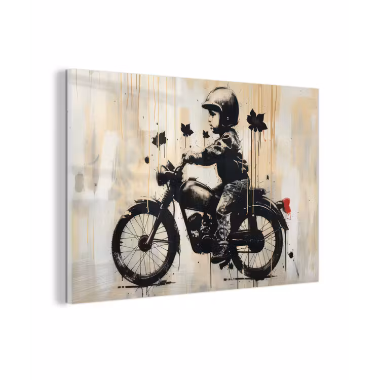 Vintage - Street art - Motor - Jongen - Graffiti - Zwart - Banksy plexiglas 5mm klein -zzzproduct_nieuw
