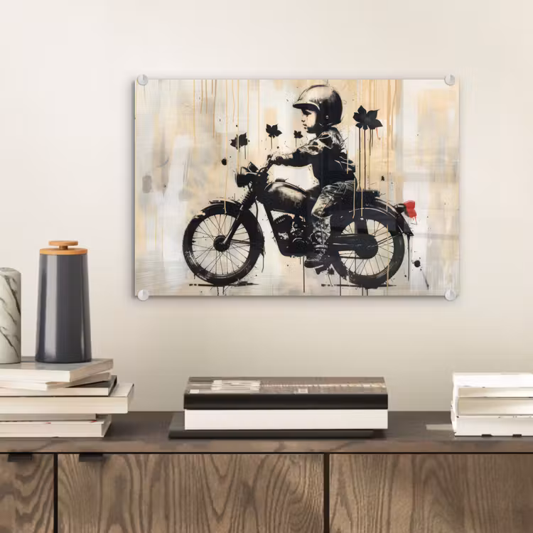 Vintage - Street art - Motor - Jongen - Graffiti - Zwart - Banksy plexiglas 5mm klein -sfeer1