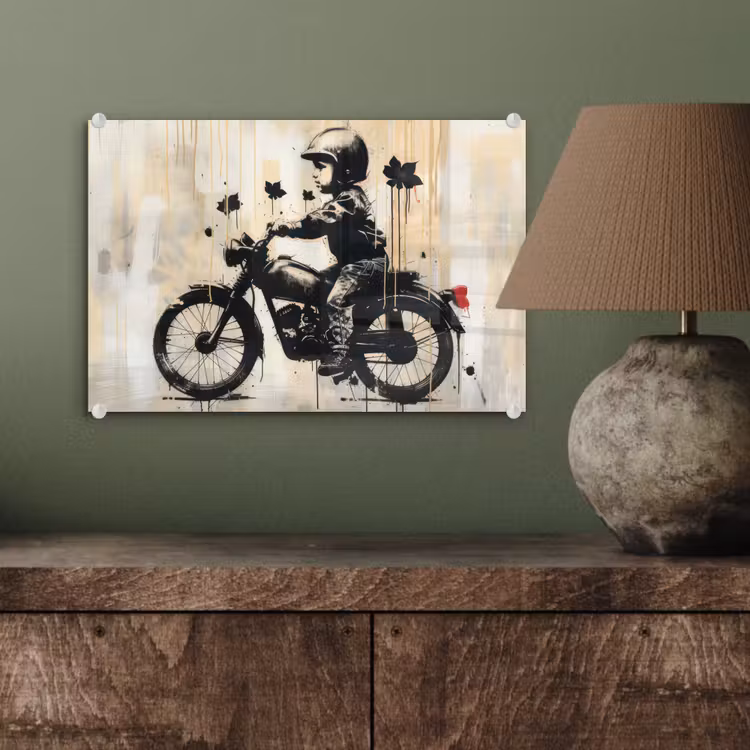 Vintage - Street art - Motor - Jongen - Graffiti - Zwart - Banksy plexiglas 5mm klein -wsfeer2_DE