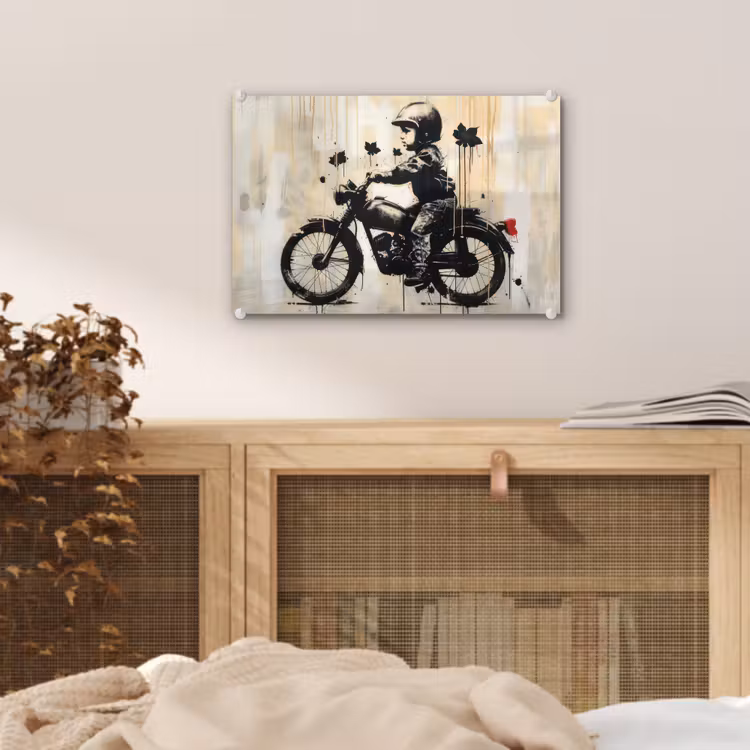 Vintage - Street art - Motor - Jongen - Graffiti - Zwart - Banksy plexiglas 5mm klein -sfeer3