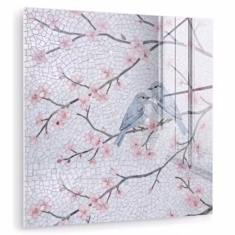 Vogel - Bloemen - Natuur - Mozaïek - Roze plexiglas 5mm klein -zzzproduct_nieuw