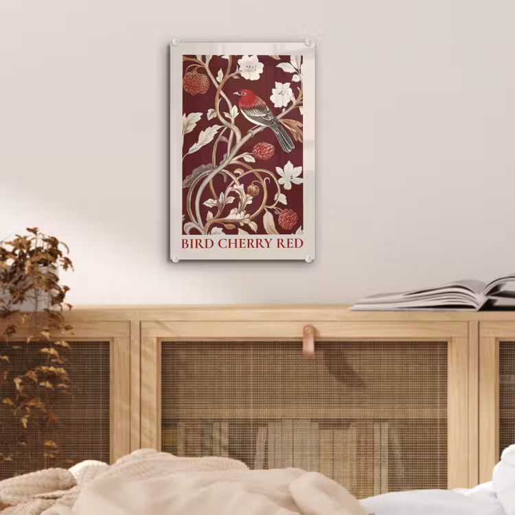 Vogel - Bordeaux - Bloemen - Bessen plexiglas 5mm klein -sfeer4