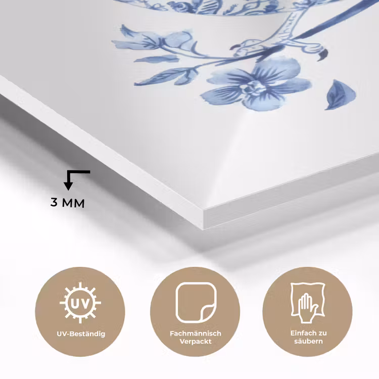 Vogel - Delfts blauw - Illustratie - Bloemen plexiglas 5mm klein -wsfeer2_DE
