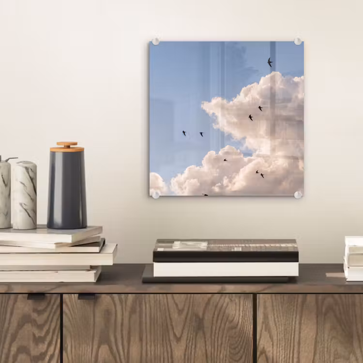 Vogel - Vlucht - Wolken - Natuur - Blauw plexiglas 5mm klein -sfeer1