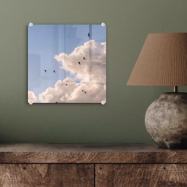 Vogel - Vlucht - Wolken - Natuur - Blauw plexiglas 5mm klein -sfeer3