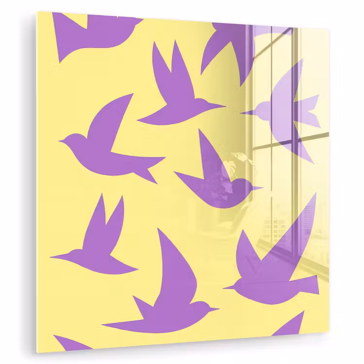 Vogels - Cirkel - Geel - Beweging plexiglas 5mm klein -zzzproduct_nieuw