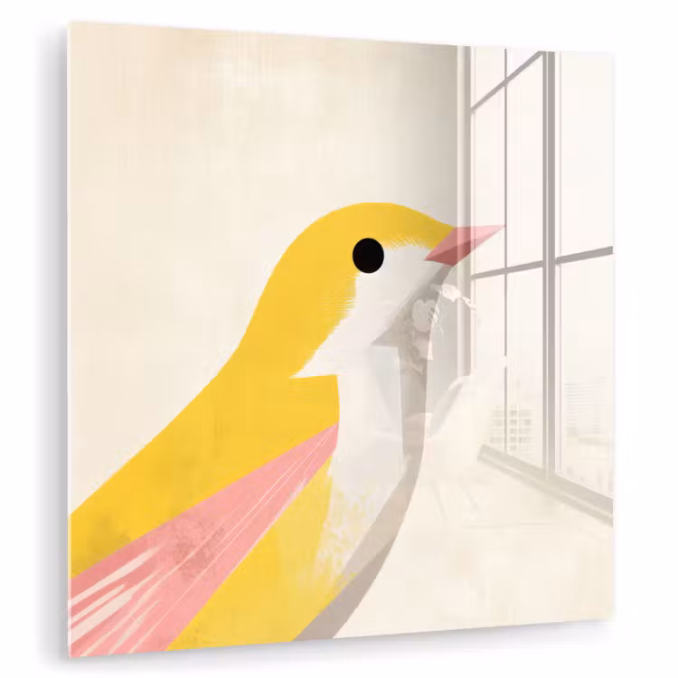 Vogel - Minimalistisch - Geel plexiglas 5mm klein -zzzproduct_nieuw