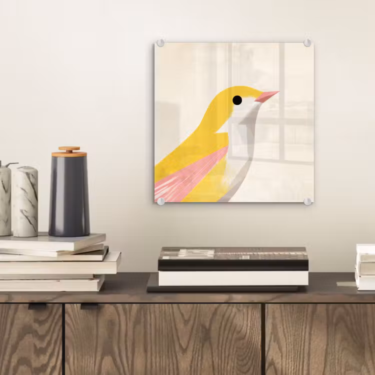 Vogel - Minimalistisch - Geel plexiglas 5mm klein -sfeer1