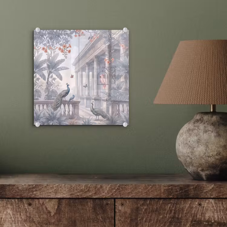 Vogel - Pauw - Architectuur - Klassiek - Groen plexiglas 5mm klein -sfeer3